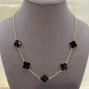 Black Gold Quatrefoil Clover Chain Necklace Station Pendant Jewelry